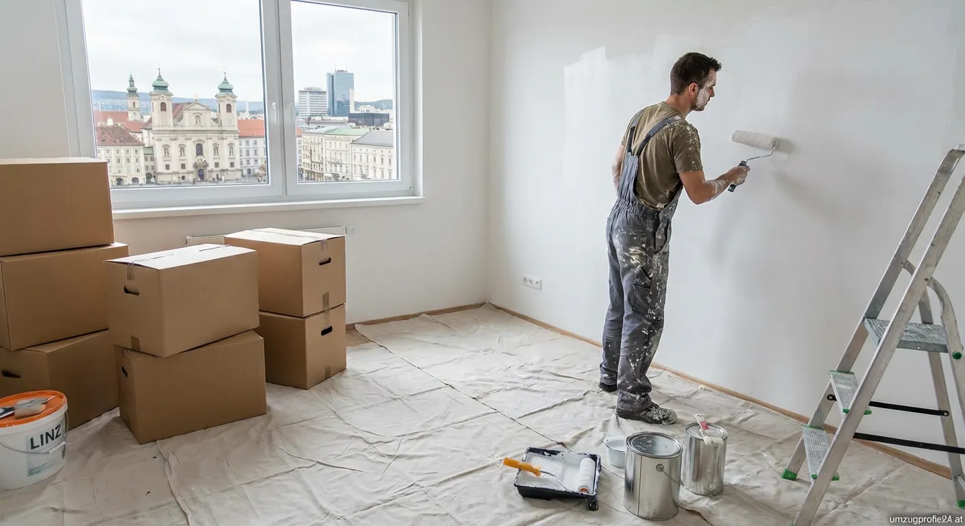 Mieter beim Ausmalen einer Wohnung in Linz