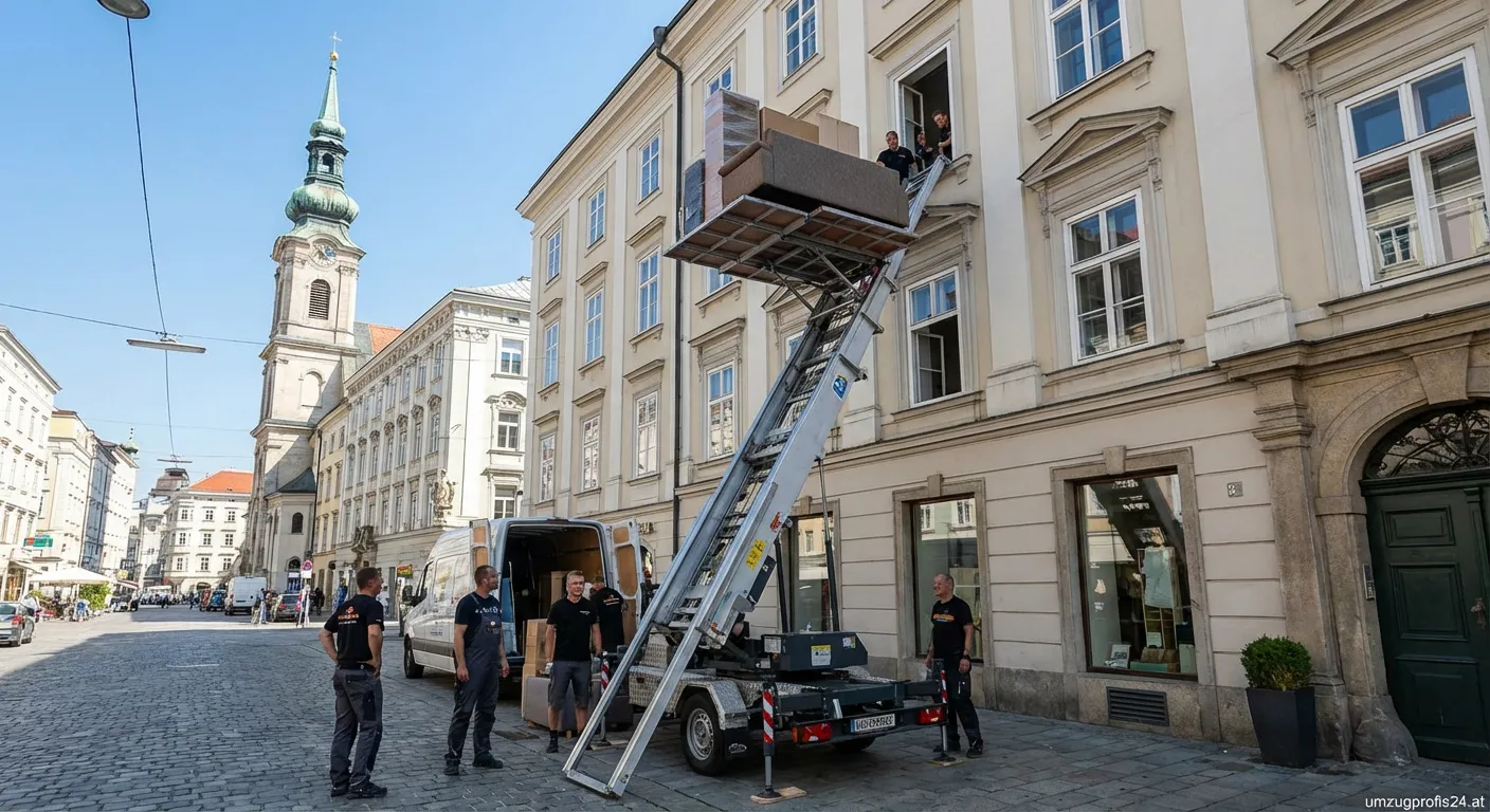Außenaufzug Linz mieten für einfachen Möbeltransport zum Fenster