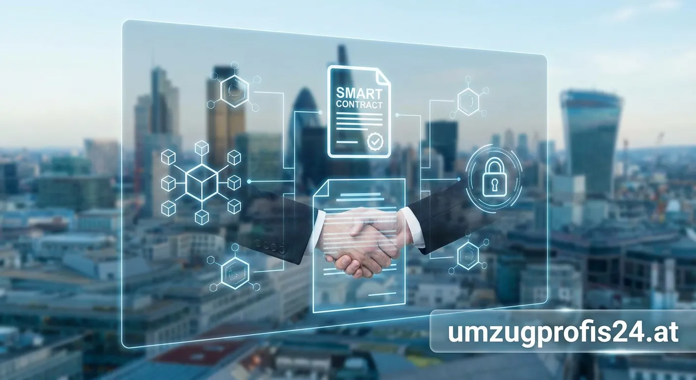 Digitaler Blockchain Mietvertrag auf Tablet vor Wiener Skyline