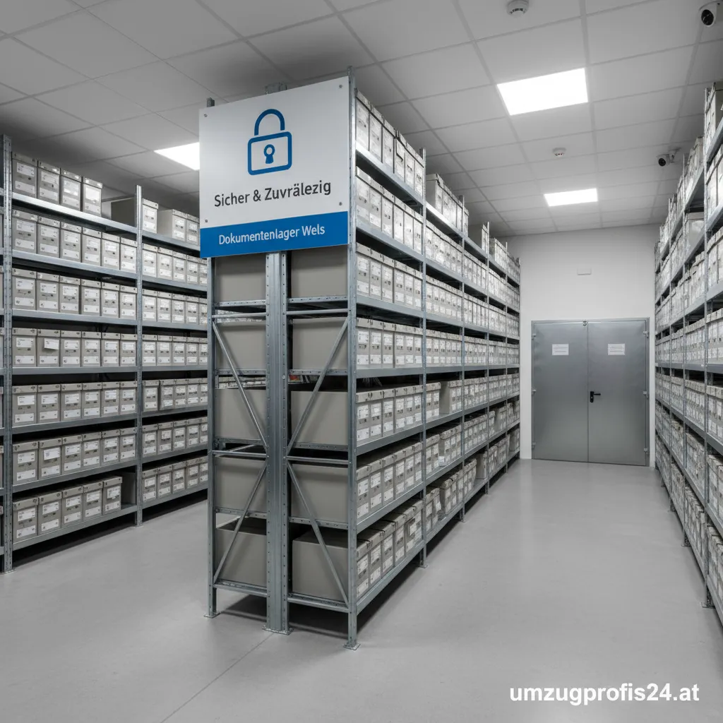 Regale voller Aktenordner in einem sicheren Dokumentenlager in Wels
