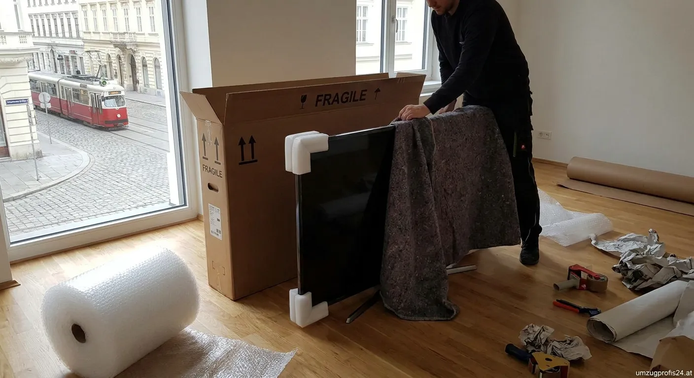 Fernseher wird für den Umzug in Wien sicher verpackt