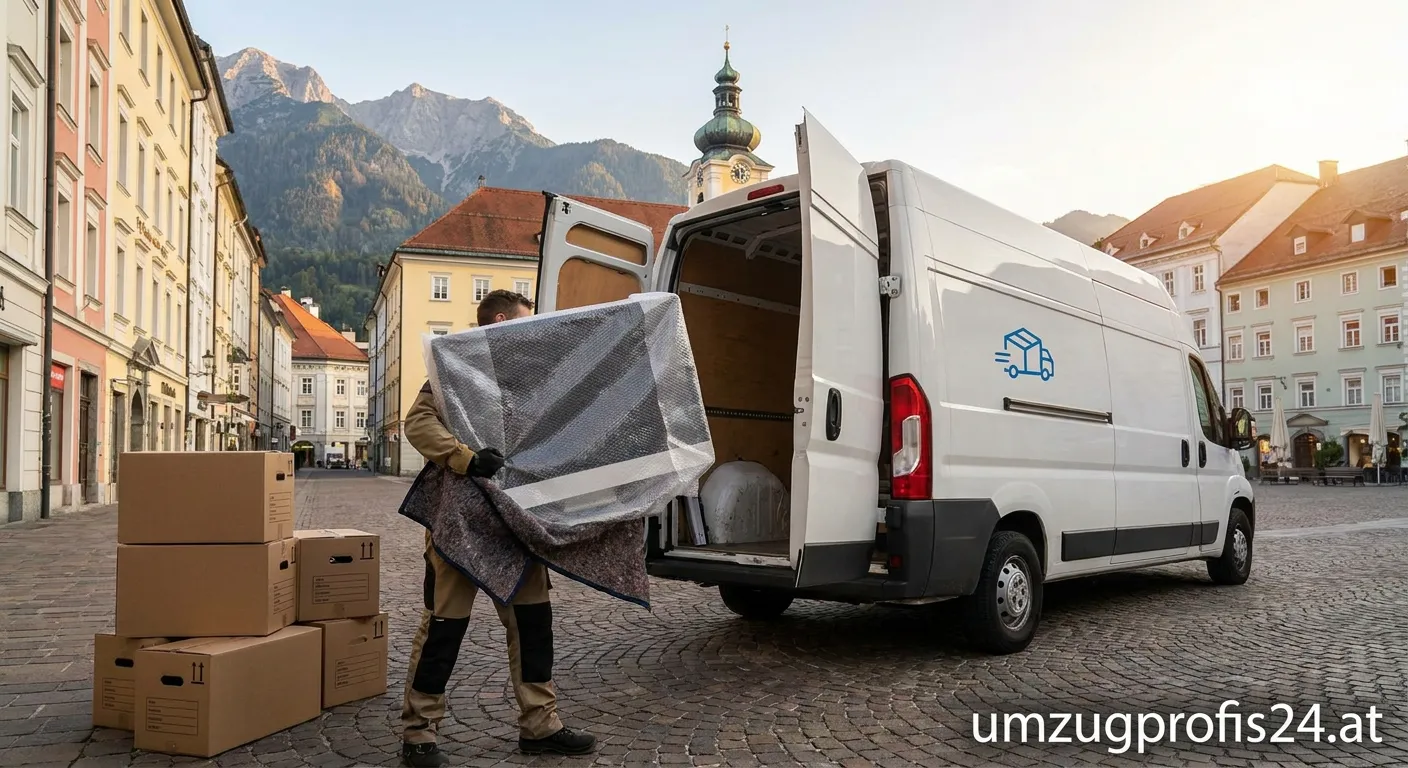 Person packt Monitor sicher für den Transport ein