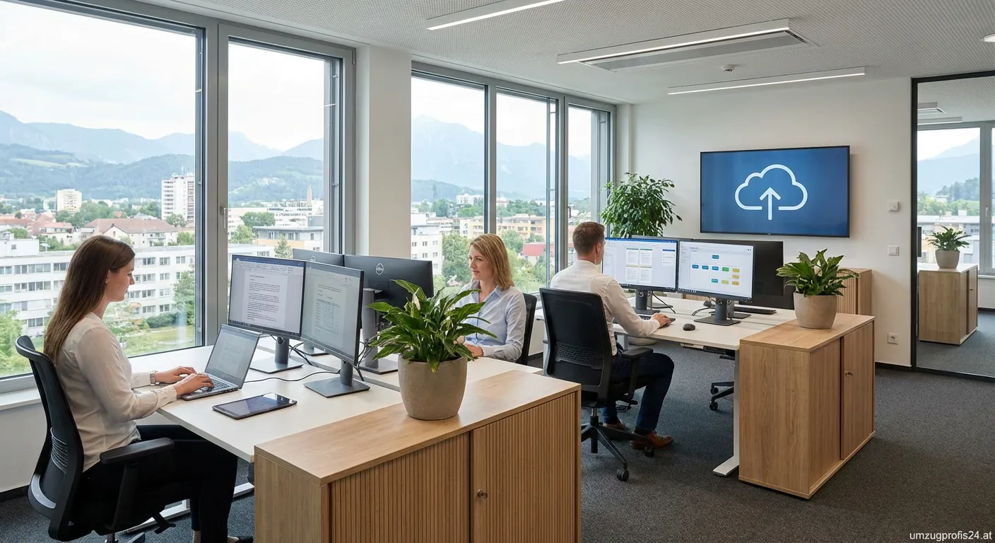 Modernes papierloses Büro mit Laptops und Tablets in Villach