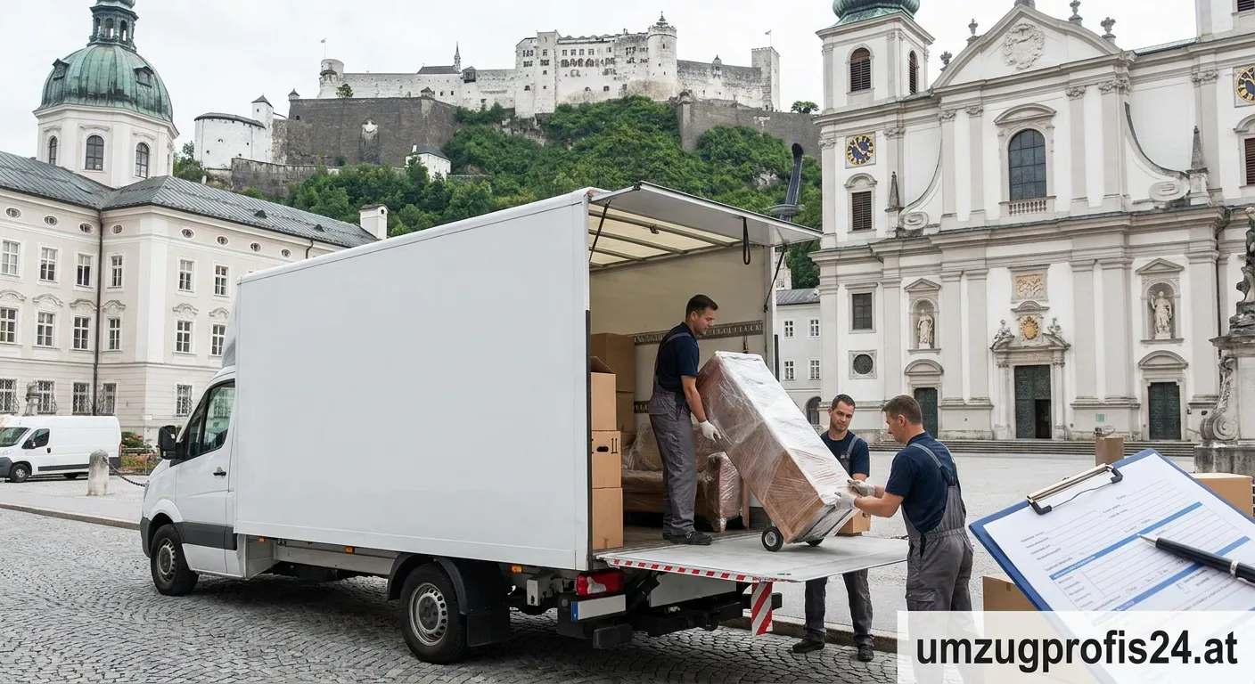 Möbeltruck vor einem Wohnhaus während eines Umzugs