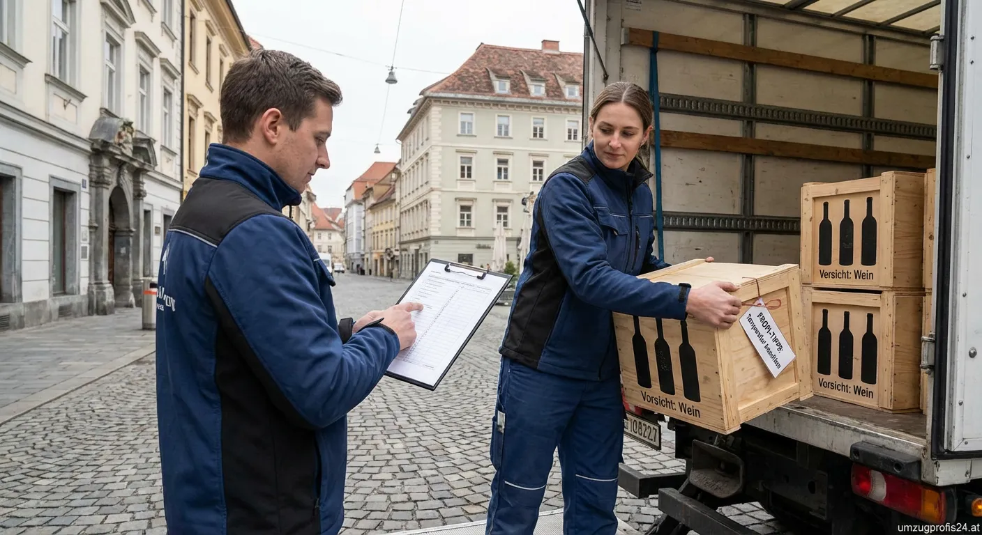 Sicher verpackte Weinflaschen in Weinkartons für den Transport in Graz