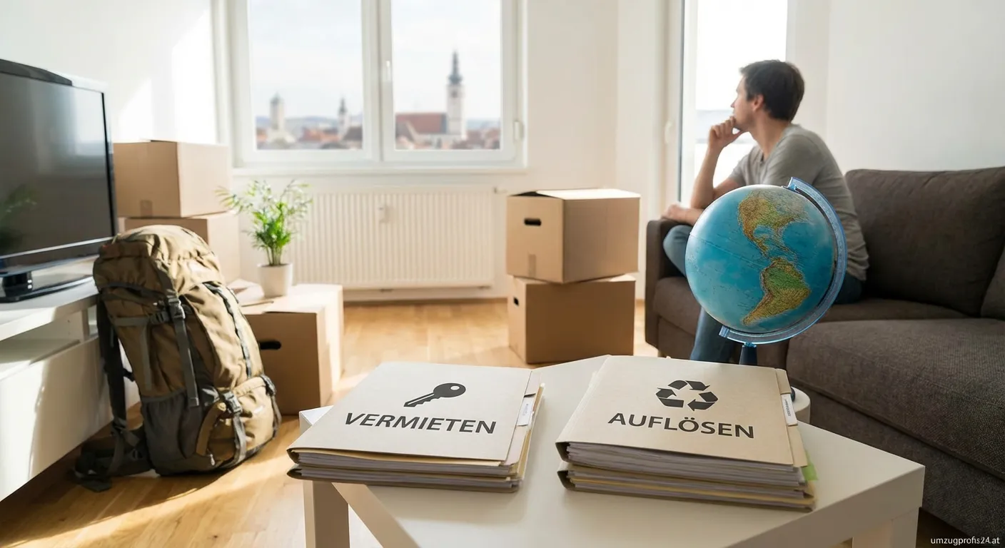 Vollgepackte Umzugskartons in einer Wohnung in St. Pölten vor einer Weltreise